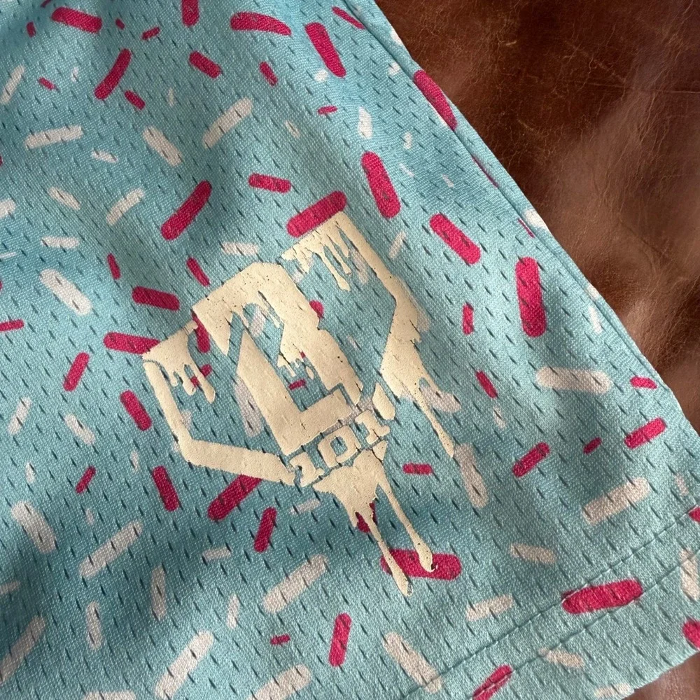 B101 Apparel Mens Large Ice Cream Sprinkle Mesh Shorts Blue Baseball Basketball
